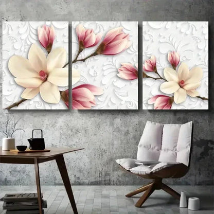 3pcs White Peony Botanical Branch with Butterfly Wall Art Canvas Unframed - High Quality Print 100% Australian Made Wall Canvas
