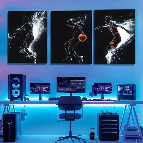 3pcs Dynamic Silhouette of a Basketball Perfect Wall Art Canvas Unframed – High Quality Print 100% Australian Made Wall Canvas - Bella Home Decor