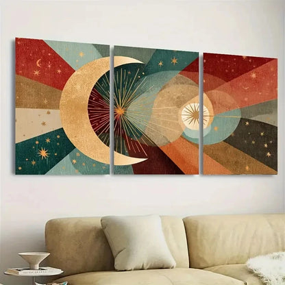 3pcs Geometric Mid Century Modern Art Wall Art Set Canvas Framed 50x70cm - High Quality Print 100% Australian Made Wall Canvas Ready to Hang - Bella Home Decor