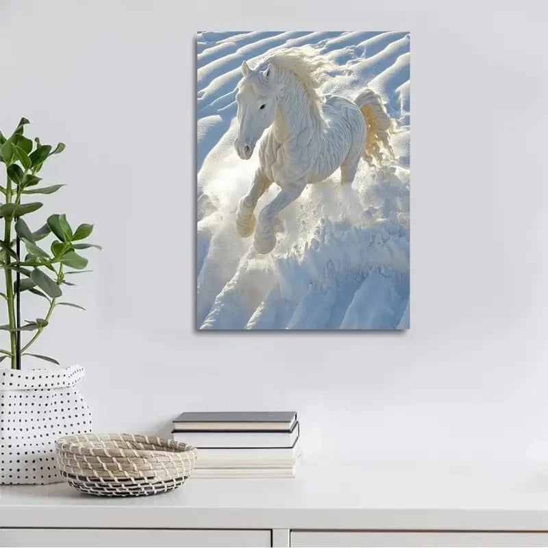 Horse Breed Pattern On The Snow Painting 40x60cm Metal Print Ready to Hang - Bella Home Decor