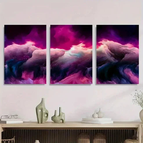 3pcs Modern Pink & Black Swirl Aesthetic Wall Art Canvas Unframed - High Quality Print 100% Australian Made Wall Canvas