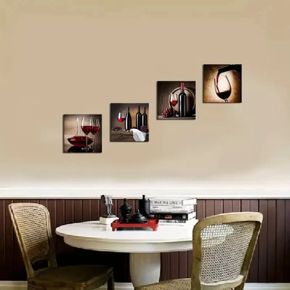4pcs Red Wine Cups Modern Dining Room Wall Art Canvas Framed