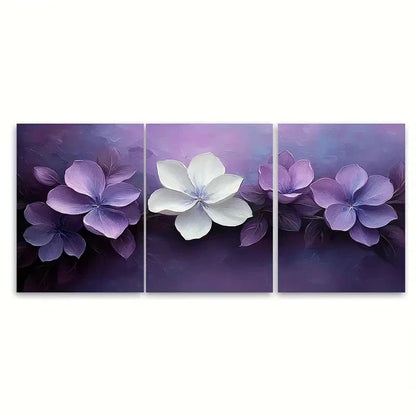 3pcs Lilac White Floral EW  Wall Art Set Canvas Framed 60x90cm - High Quality Print 100% Australian Made Wall Canvas Ready to Hang