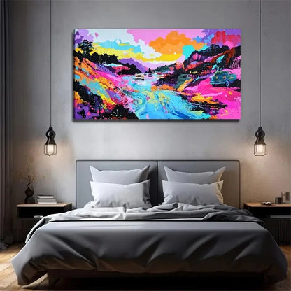 Abstract River Car Suitable Wall Art Canvas Office Home Room Framed 120x60cm