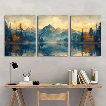 3pcs Abstract Mountain Forest Lake Perfect Wall Art Set Canvas Framed 50x70cm - High Quality Print 100% Australian Made Wall Canvas Ready to Hang - Bella Home Decor
