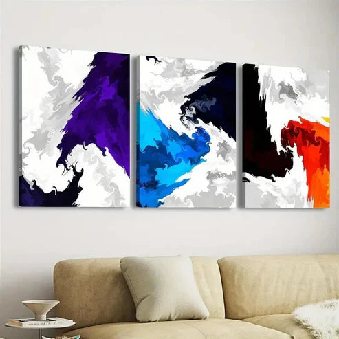 3pcs Vibrant Abstract Colorful Ink Border Wall Art Canvas Unframed - High Quality Print 100% Australian Made Wall Canvas