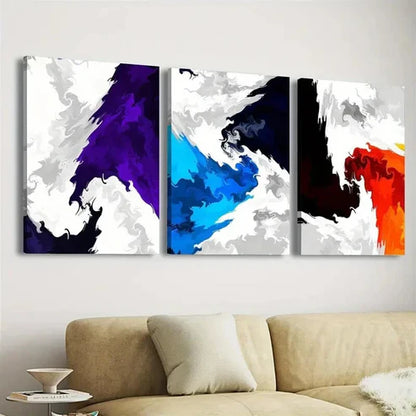 3pcs Vibrant Abstract Colorful Ink Border Wall Art Canvas Unframed - High Quality Print 100% Australian Made Wall Canvas