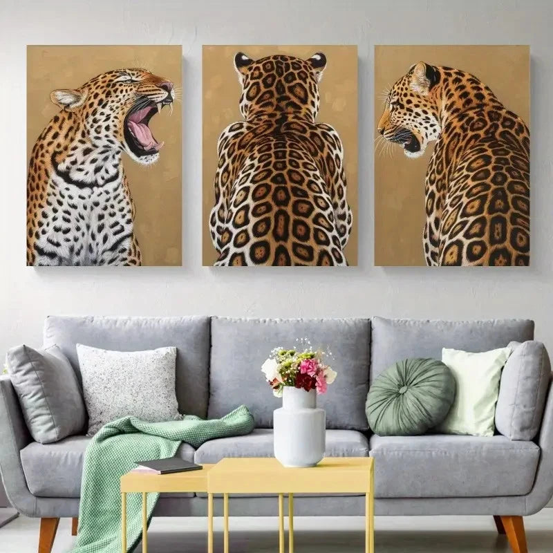 3pcs Leopard   Contemporary Style   Wall Art Set Canvas Framed 60x90cm - High Quality Print 100% Australian Made Wall Canvas Ready to Hang