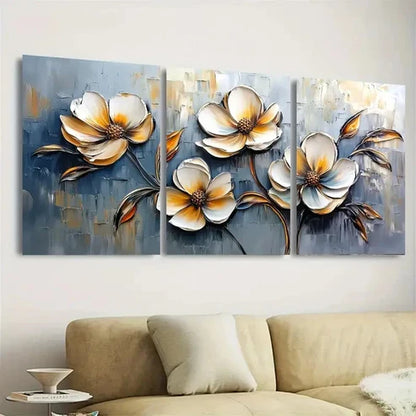3pcs Vibrant Yellow & White Flowers Wall Art Set Canvas Unframed - High Quality Print 100% Australian Made Wall Canvas