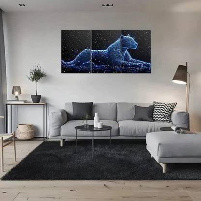 3pcs Blue Glowing Leopard Abstract Animal Metal Print Ready to Hang Art - Bella Home Decor