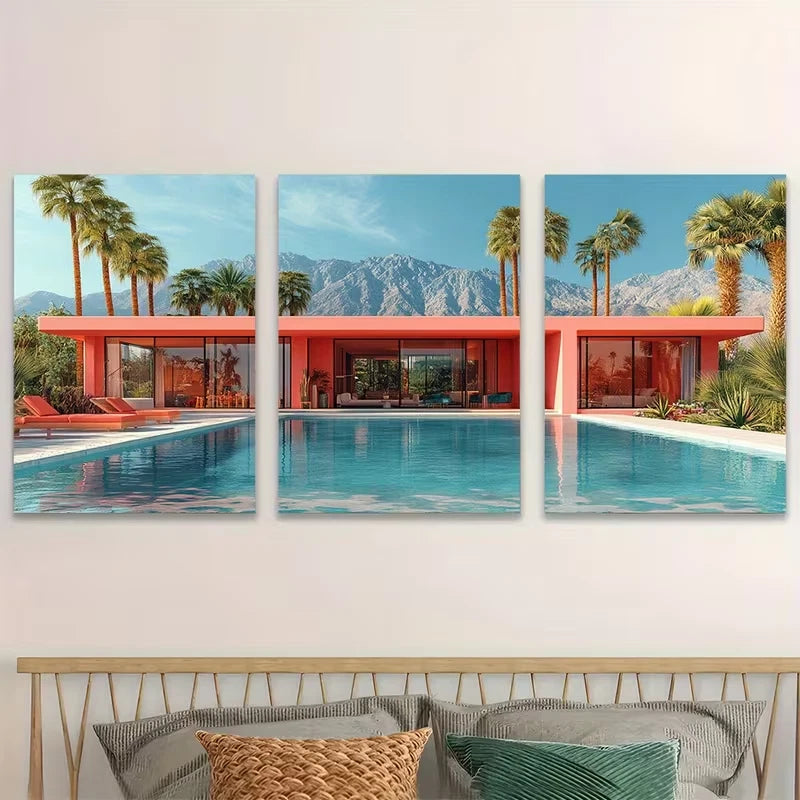 3pcs Cheetah by the Pool Metal Print Ready to Hang Art - Bella Home Decor