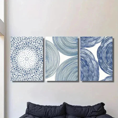 3pcs Blue Surfaces and Circle Plane Designs Wall Art Canvas Unframed - High Quality Print 100% Australian Made Wall Canvas - Bella Home Decor