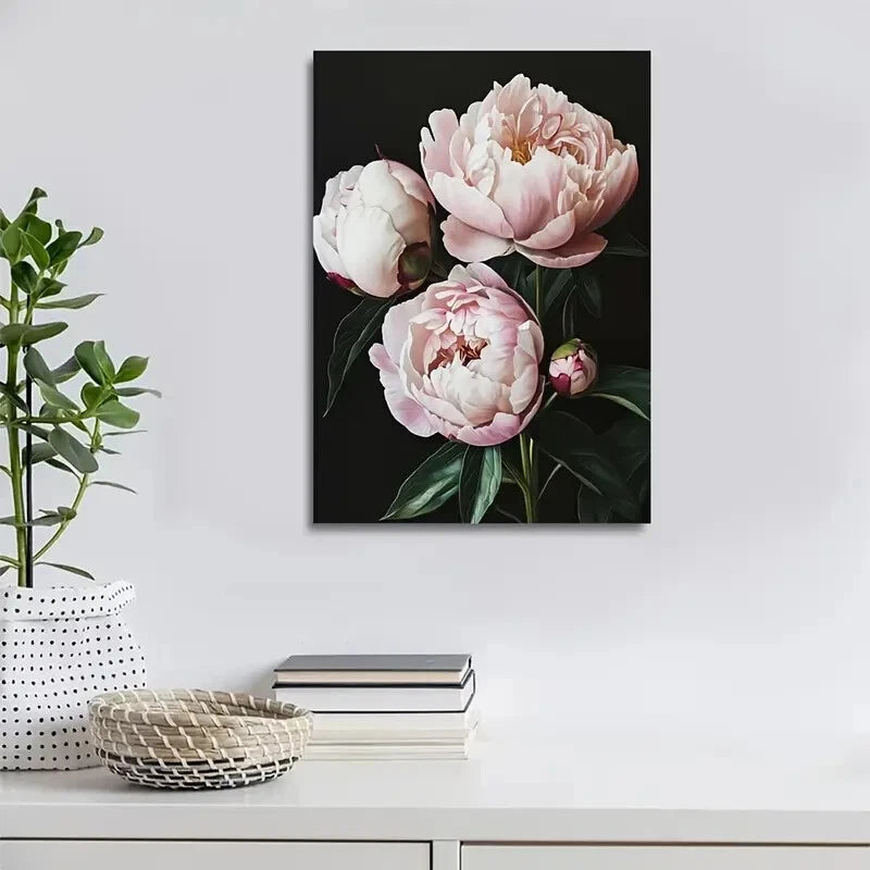 Beautiful Vibrant Pink Peonies Painting 40x60cm Metal Print Ready to Hang - Bella Home Decor