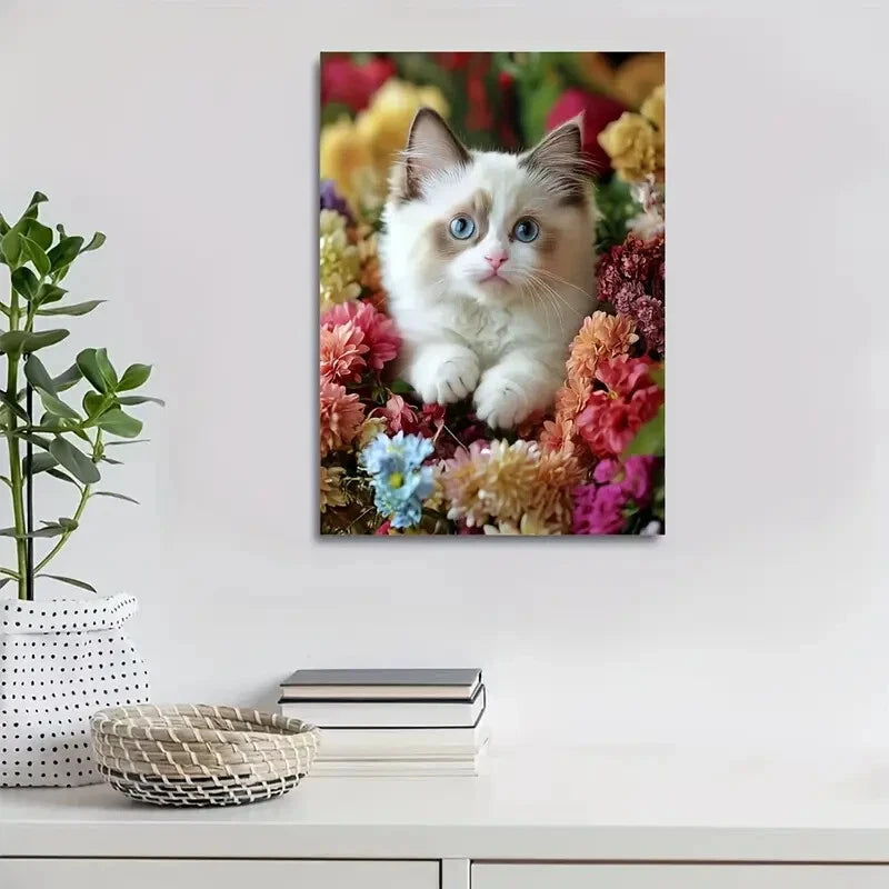 Flowers And Plants Cute Ragdoll Kitten Painting 40x60cm Metal Print Ready to Hang