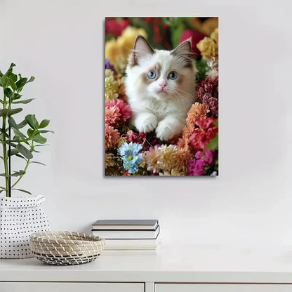 Flowers And Plants Cute Ragdoll Kitten Painting 40x60cm Metal Print Ready to Hang