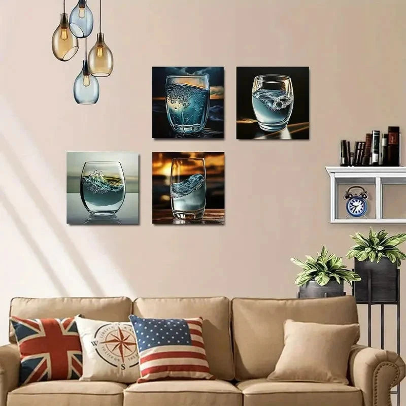 4pcs Ocean Themed Art Deco Wall Art Canvas Framed