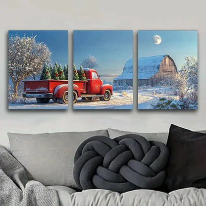 3pcs Christmas Tree Red Truck Nature Perfect Wall Art Set Canvas Unframed - High Quality Print 100% Australian Made Wall Canvas - Bella Home Decor