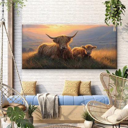 Highland Cow Scottish Pastoral Wall Art Canvas Office Home Room Framed 120x60cm - Bella Home Decor