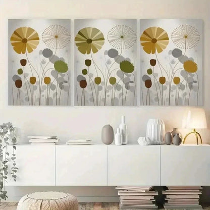3pcs Golden Flowers, Silhouette Stem Wall Art Set Canvas Framed 40x60cm - High Quality Print 100% Australian Made Wall Canvas Ready to Hang - Bella Home Decor