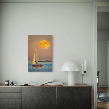 Serene Sailboat Under Full Moon Seascape  60x90cm Metal Print Ready to Hang