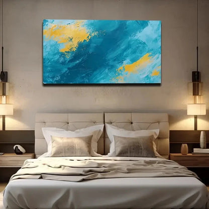 Bright Yellow Brushstrokes High Wall Art Canvas Office Home Room Framed 120x60cm