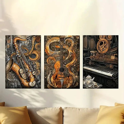 3pcs Heavy Metal, Rock guitar, Piano, Saxophone  Wall Art Set Canvas Unframed - High Quality Print 100% Australian Made Wall Canvas