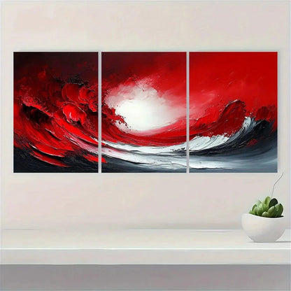 3pcs Red White Abstract Painting Metal Print Ready to Hang Art - Bella Home Decor
