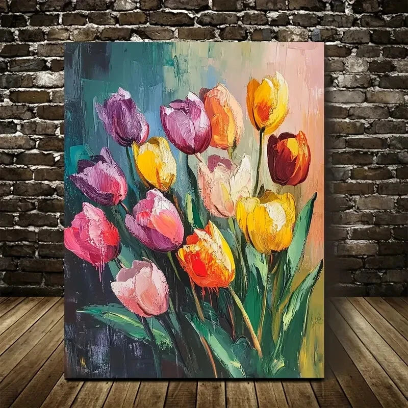 Beautiful Carnation Colorful Vibrant Tulip Painting 40x60cm Metal Print Ready to Hang - Bella Home Decor