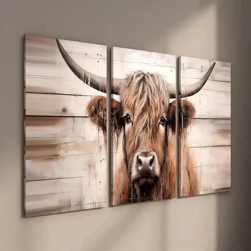 3pcs Highland Cow Modern Farmhouse Decor Wall Art Set Canvas Unframed - High Quality Print 100% Australian Made Wall Canvas