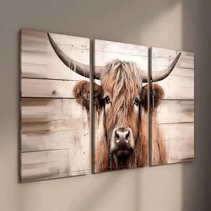 3pcs Highland Cow Modern Farmhouse Decor Wall Art Set Canvas Unframed - High Quality Print 100% Australian Made Wall Canvas