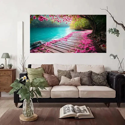 Cherry Blossom Pathway Wall Art Canvas Office Home Room Framed 120x60cm
