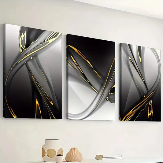 3pcs Abstract Geometric Designs in Black, White Wall Art Set Canvas Framed 40x60cm - High Quality Print 100% Australian Made Wall Canvas Ready to Hang - Bella Home Decor