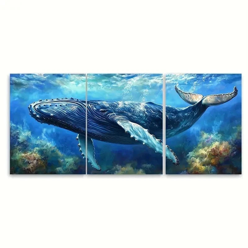 3pcs Whale Painting Humpback Whale gi  Wall Art Set Canvas Framed 40x60cm - High Quality Print 100% Australian Made Wall Canvas Ready to Hang - Bella Home Decor