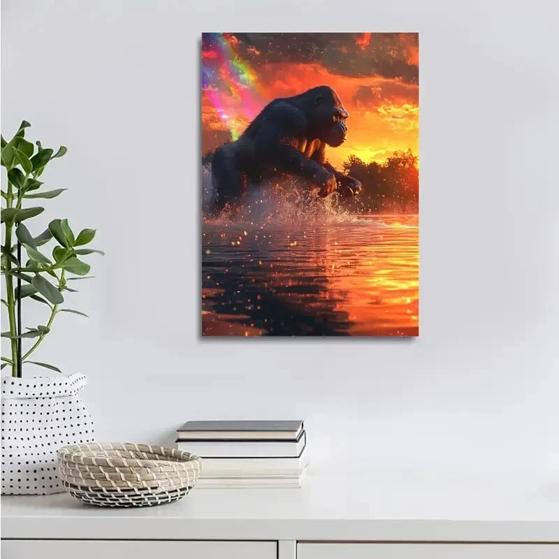 Steampunk Gorilla Splash Vibrant Sunset Painting 40x60cm Metal Print Ready to Hang - Bella Home Decor