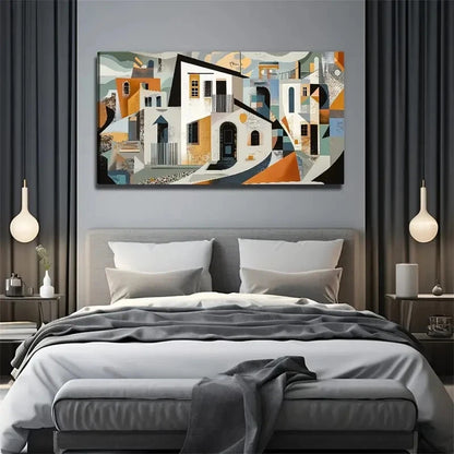 Abstract Cubist Cityscape Wall Art Canvas Office Home Room Framed 120x60cm