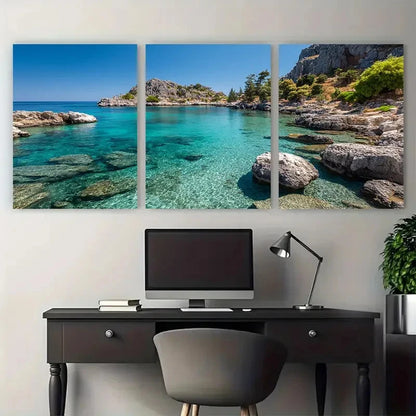 3pcs Kos Greece Aegean Sea Prefect Wall Art Set Canvas Framed 60x90cm - High Quality Print 100% Australian Made Wall Canvas Ready to Hang