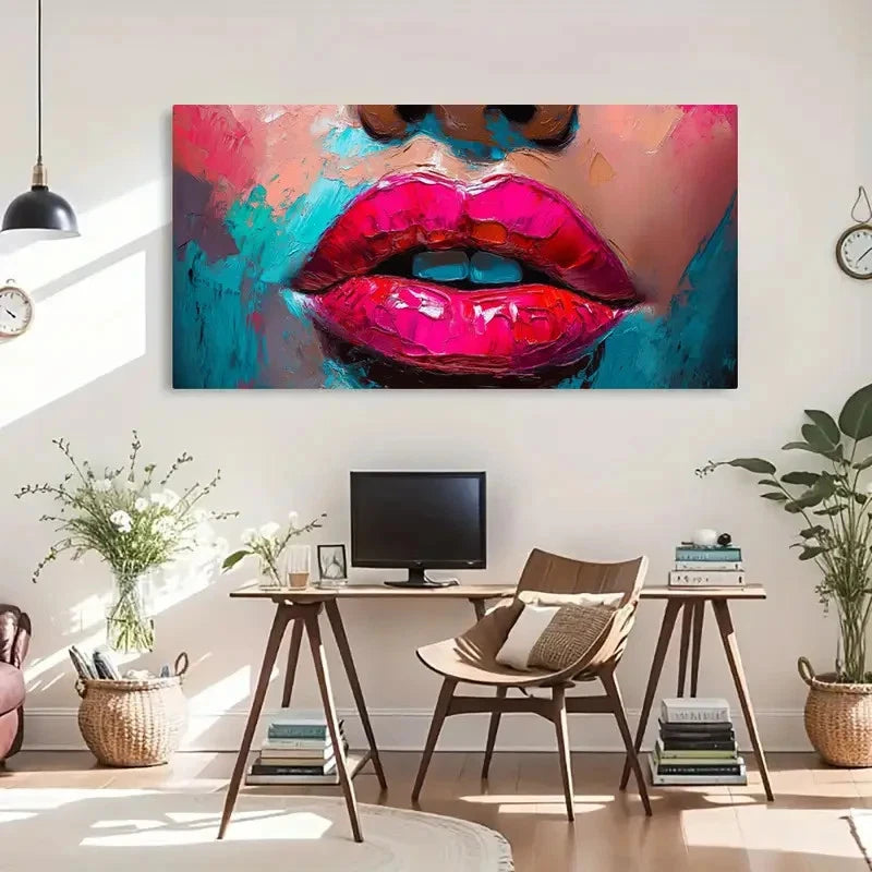 Abstract Lips Colorful Modern Wall Art Canvas Office Home Room Framed 120x60cm - Bella Home Decor