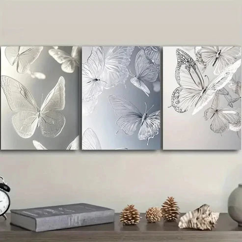 3pcs Modern Art Deco Butterfly Wall Art Canvas Unframed - High Quality Print 100% Australian Made Wall Canvas - Bella Home Decor