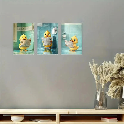 3pcs Adorable Yellow Duck   Wall Art Set Canvas Framed 40x60cm - High Quality Print 100% Australian Made Wall Canvas Ready to Hang - Bella Home Decor