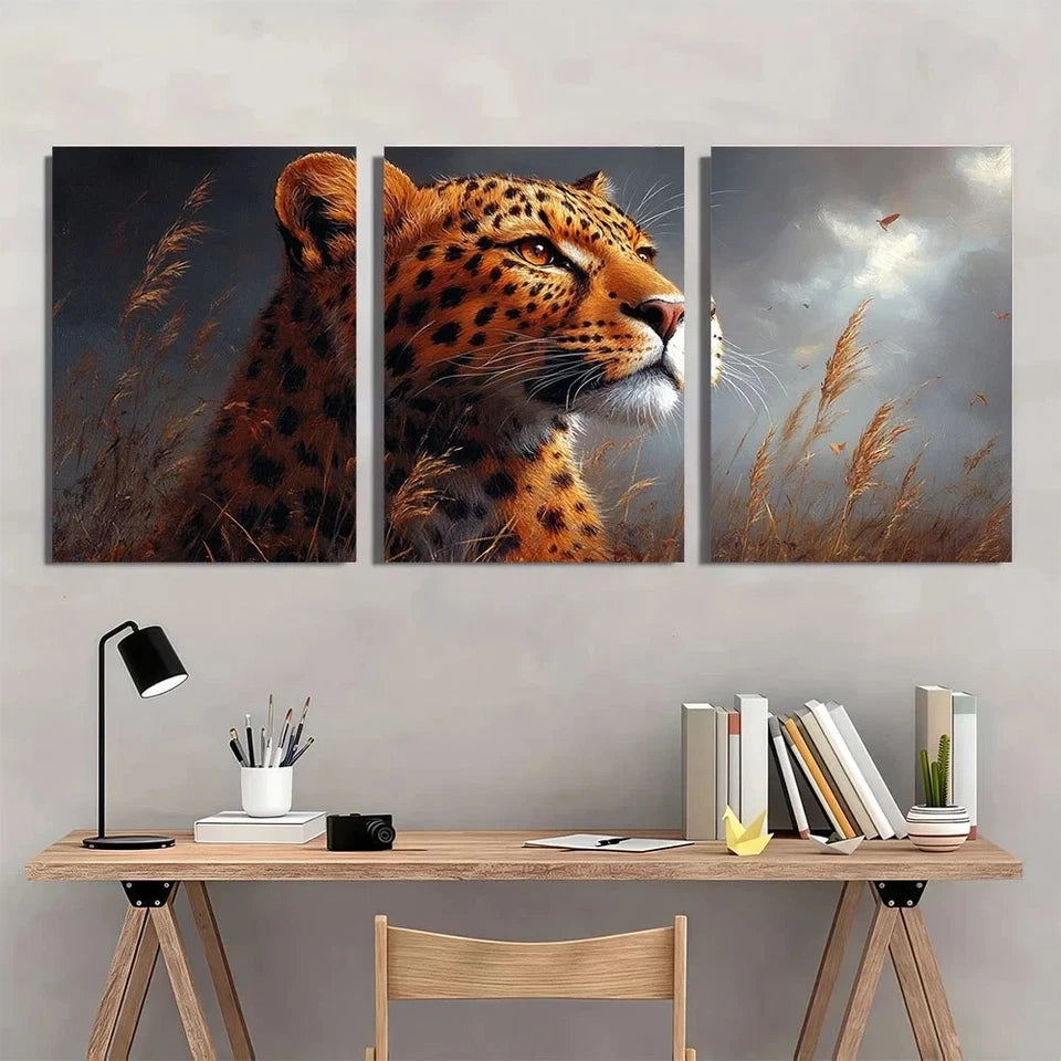 3pcs Leopard Vibrant Jungle Scene Wall Art Set Canvas Framed 40x60cm - High Quality Print 100% Australian Made Wall Canvas Ready to Hang - Bella Home Decor