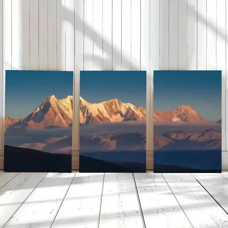 3pcs Snowy Mountain Wall Art Set Canvas Framed 60x90cm - High Quality Print 100% Australian Made Wall Canvas Ready to Hang