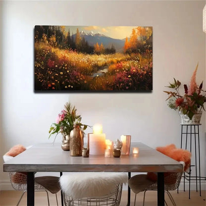 Wildflowers & Grasses Stream Wall Art Canvas Office Home Room Framed 120x60cm - Bella Home Decor
