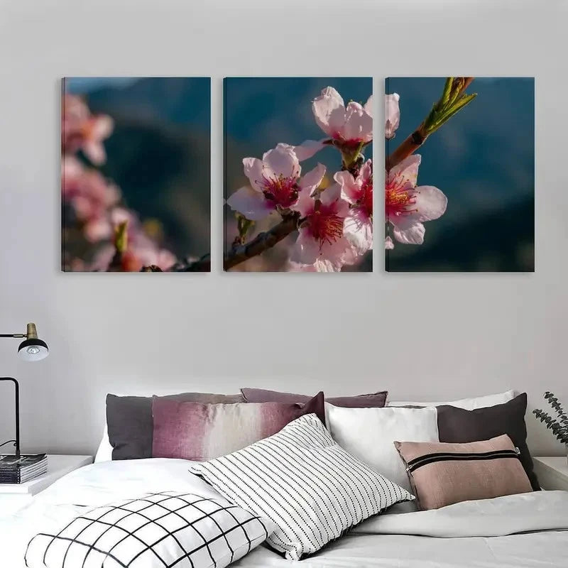 3pcs Peach Blossom Modern Decor  Wall Art Set  Canvas Framed 50x70cm - High Quality Print 100% Australian Made Wall Canvas Ready to Hang