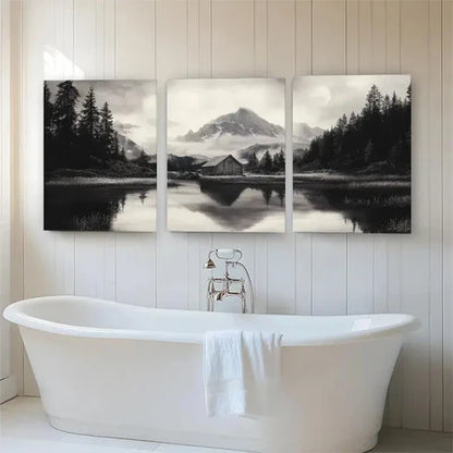 3pcs Misty Lake and Cabin Tranquil Perfect Wall Art Canvas Unframed - High Quality Print 100% Australian Made Wall Canvas