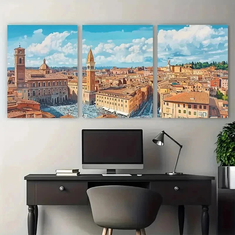 3pcs Bologna Travel Decoration Perfect Wall Art Set Canvas Framed 50x70cm - High Quality Print 100% Australian Made Wall Canvas Ready to Hang - Bella Home Decor