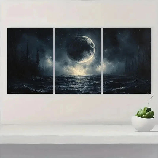 3pcs Moonlit Landscape MLL Framed Wall Art Set Canvas Framed 50x70cm - High Quality Print 100% Australian Made Wall Canvas Ready to Hang