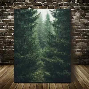 Depicting a Thriving Pine Tree Forest Painting 40x60cm Metal Print Ready to Hang