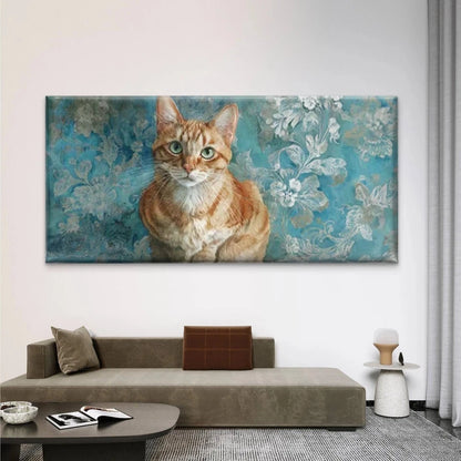 Orange Tabby Cat Portrait Wall Art Canvas Office Home Room Framed 120x60cm