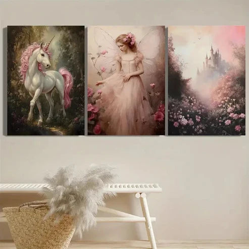 3pcs Enchanted Forest Unicorn & Fairy Perfect Wall Art Canvas Unframed - High Quality Print 100% Australian Made Wall Canvas
