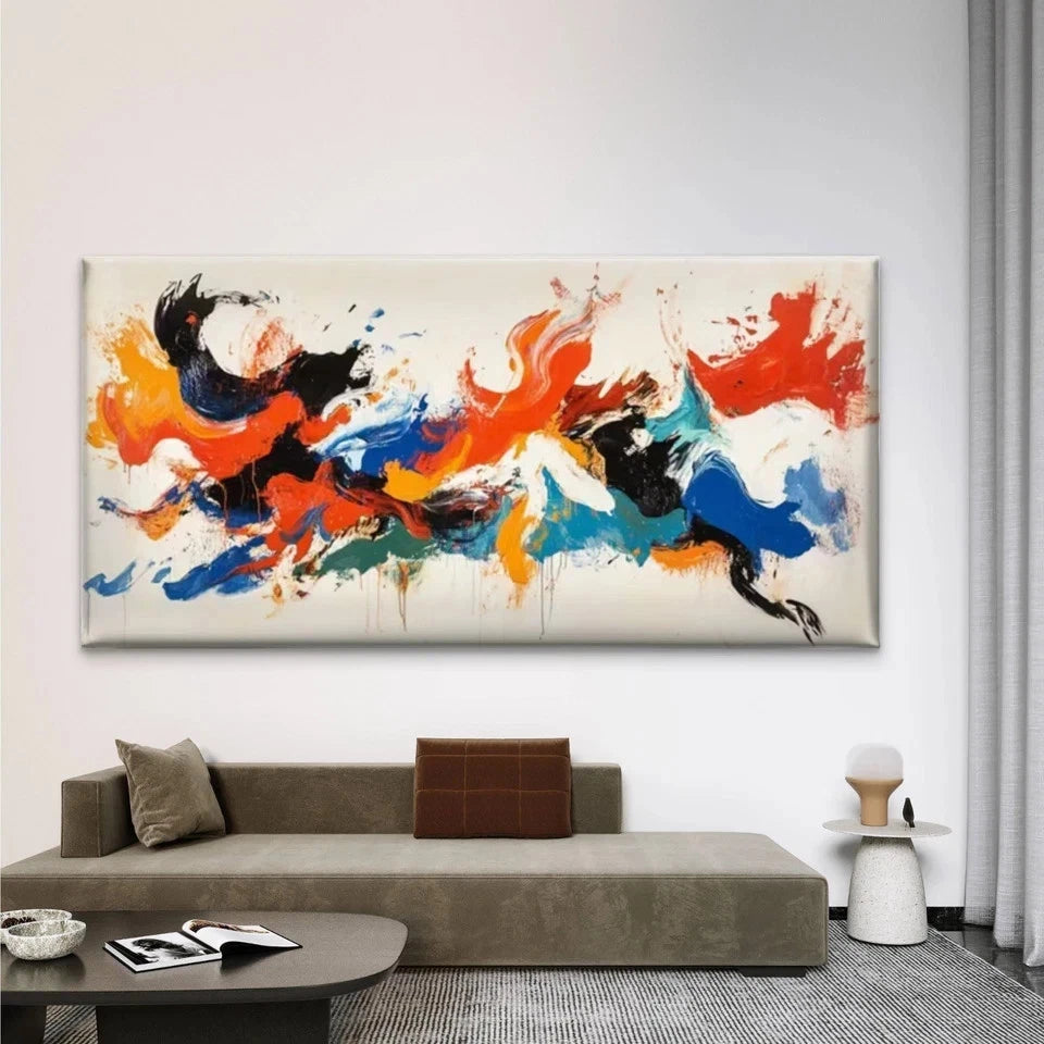 Dynamic Brushstrokes Abstract Wall Art Canvas Office Home Room Framed 120x60cm